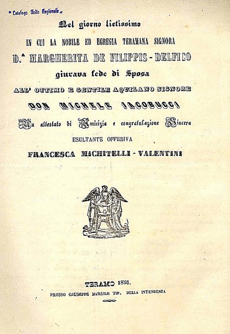 Per le nozze di D. Margherita De Filippis-Delfico con Don Michele Iacobucci, 1856