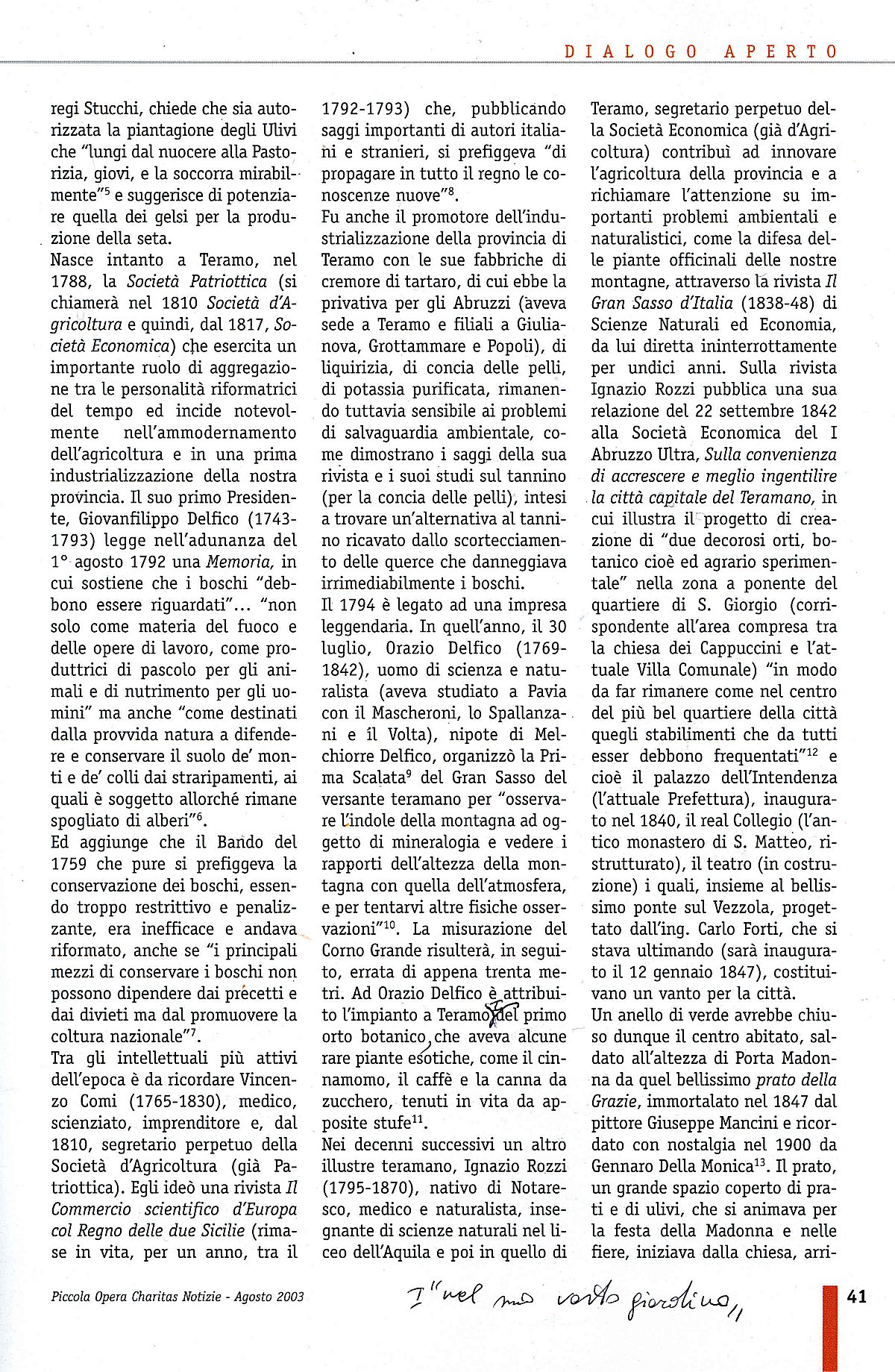 "Piccola Opera Charitas", anno III, n. 2, maggio-agosto 2003, pag. 41