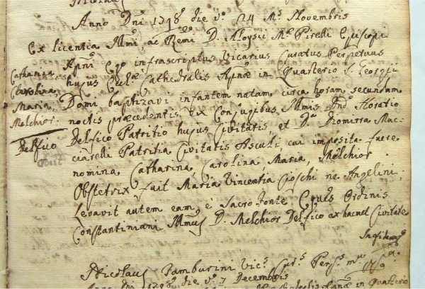 Atto di battesimo di Caterina Delfico