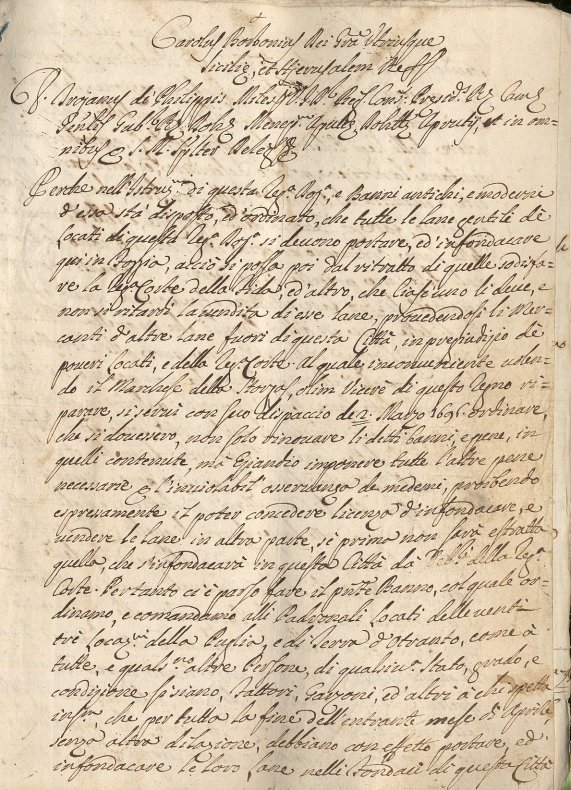 Bando 1, Foggia 1 febbraio 1739, pag. 1