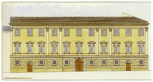 Palazzo Dlfico, prospetto originario della facciata su via M. Dlfico (ricostruzione)