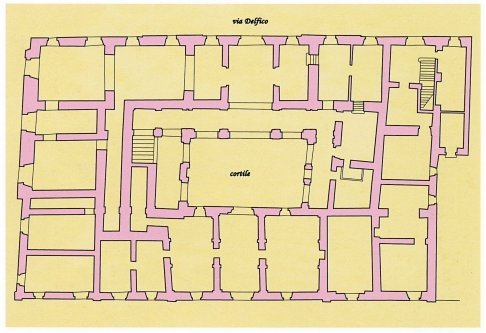 Palazzo Dlfico: stato di fatto al 1940. Pianta del piano terra (ricostruzione)