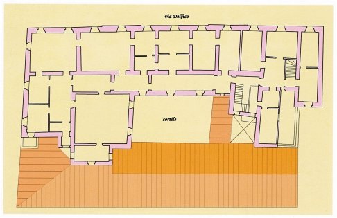 Palazzo Dlfico: stato di fatto al 1940. Pianta del secondo piano (ricostruzione)