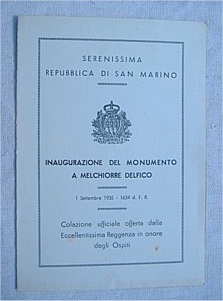 Libretto pubblicato in occasione dell'Inaugurazione del monumento a Melchiorre Delfico