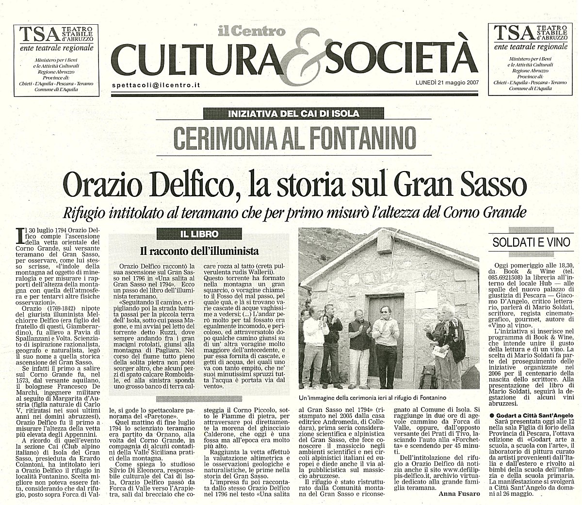 "Il Centro", a. XXII, n. 137, luned 21 maggio 2007 (Articolo di Anna Fusaro)