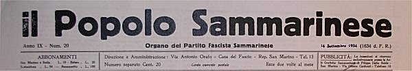 Il Popolo Sammarinese, 16 Settembre 1934 (1634 d.F. R.)
