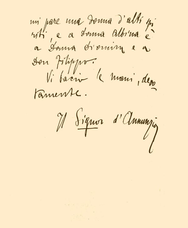 Lettera di Gabriele D'Annunzio a Vinca (18 settembre 1888) pag.2