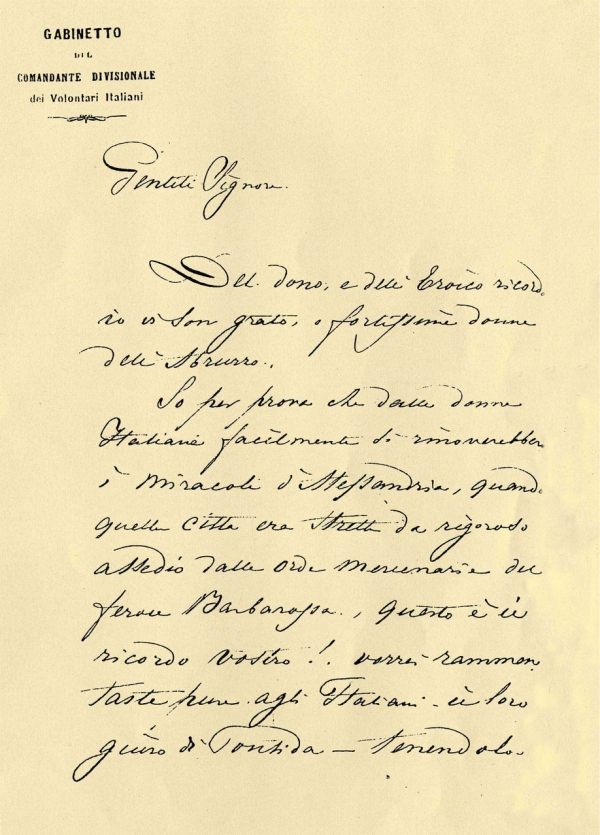 Lettera di Giuseppe Garibaldi ad Aurora De Filippis Delfico