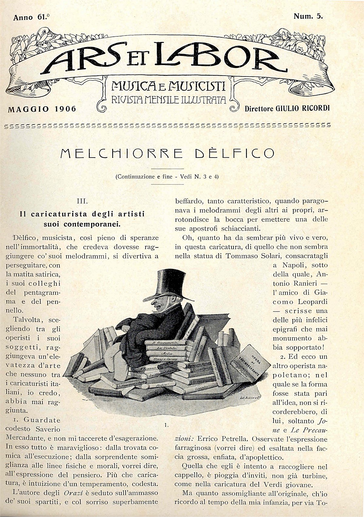 "Ars et Labor", Maggio 1906, anno 61°, n. 5, pag. 385 (inizio 3° parte)
