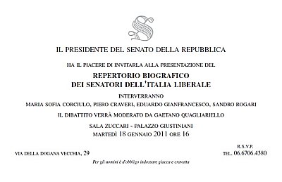 Presentazione del Repertorio Biografico dei Senatori dell'Italia Liberale