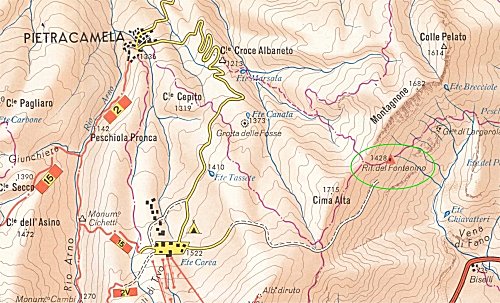 Pietracamela e il rifugio al "Fontanino", da mappa del C.A.I.