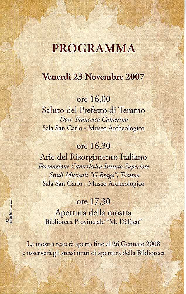 Programma di apertura della mostra