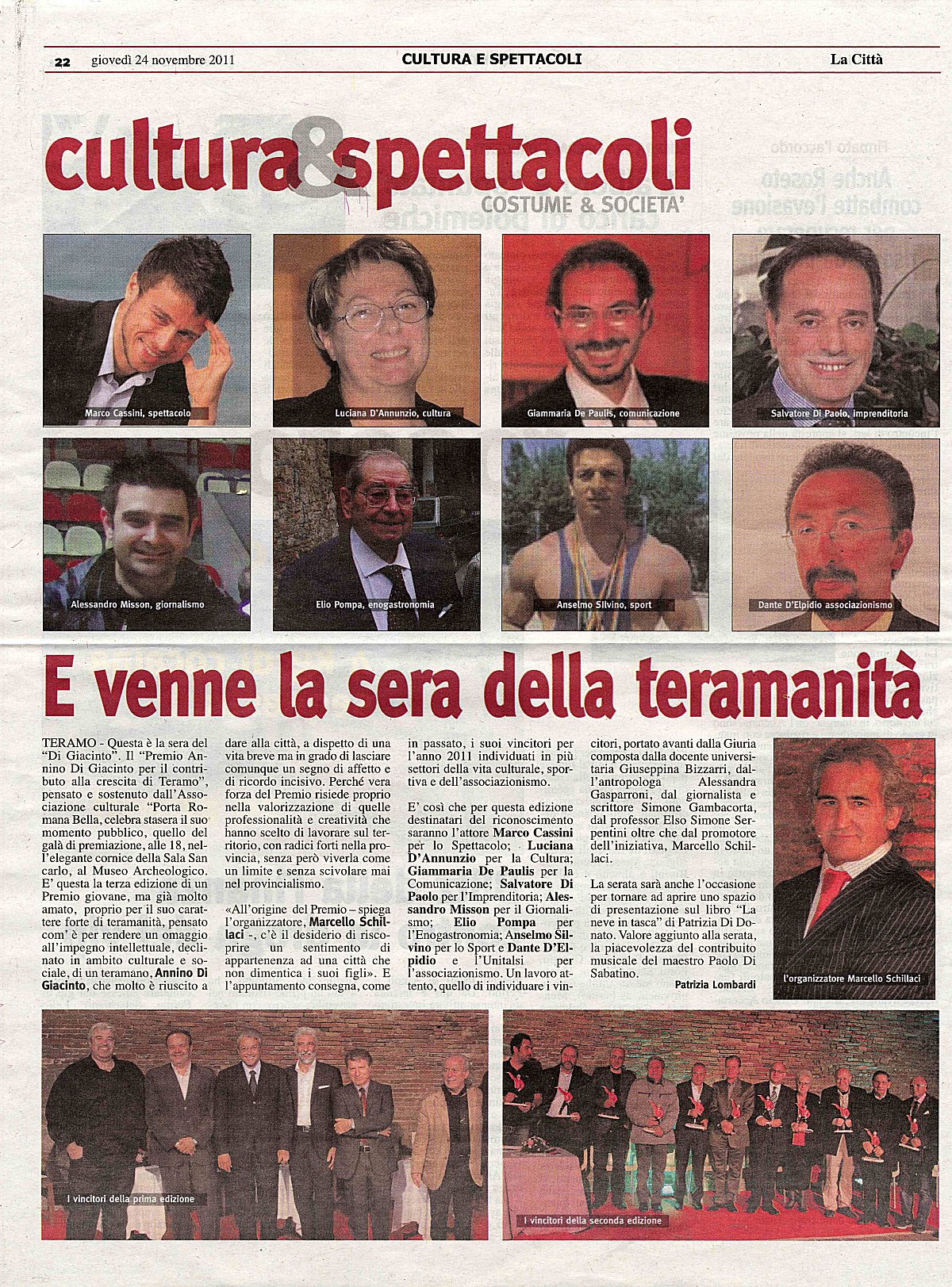 Articolo di Patrizia Lombardi pubblicato in "La Città", giovedì 24 novembre 2011