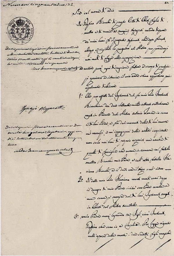 Testamento di Giustino Bianchi, pag. 1