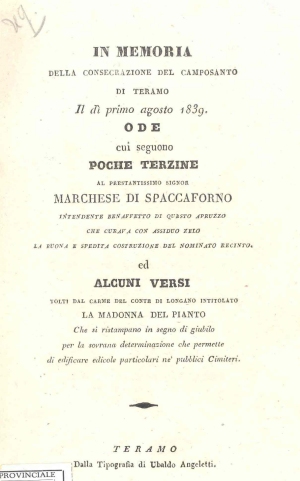 Ode per vecchio cimitero Teramo di Gregorio De Filippis Delfico